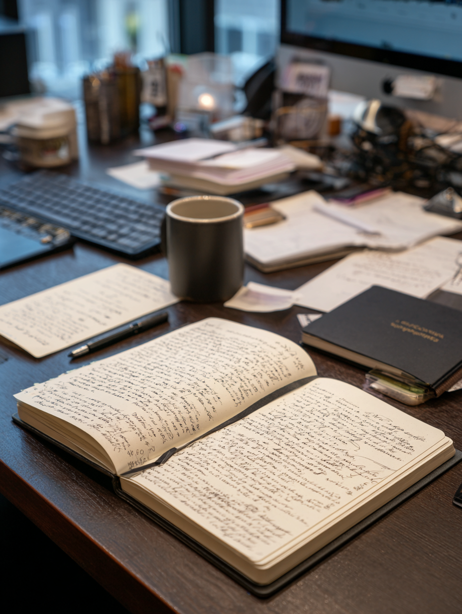 Content creator reviewing tax deduction receipts and business expense records on laptop